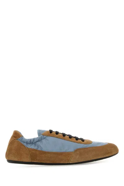 Prada Two-tone Re-nylon And Suede Collapse Sneakers For Women In Blue