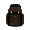 Prada Renylon Backpack Featuring Practical Side Pockets In Brown