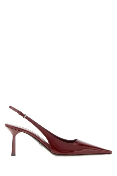 Prada Leather Slingback Stiletto Heel Mules In Red