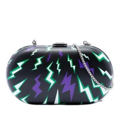 Pre-owned Prada Universal Studios Leather Thunder Frankenstein Clutch With Chain In Black