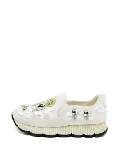 Pre-owned Prada Upper-embellished Sneakers In White