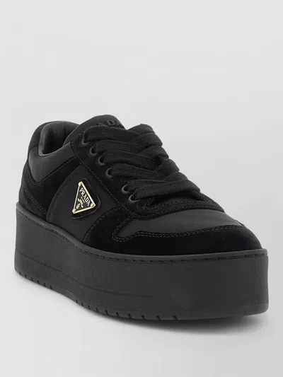 Prada Downtown Bold Re-nylon And Suede Sneakers In Black