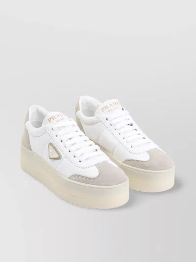 Prada Urban Lamb Leather Sneakers In White