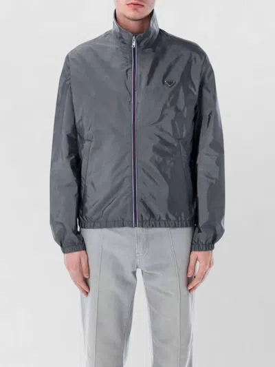Prada Urban Nylon Bomber Jacket High Collar In Gray