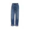 Prada Used Effect Denim Loose Fit Jeans In Blue
