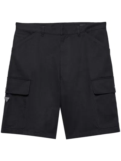 Prada Bermuda In Cotone Con Tasche Utility In Black