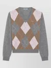 Prada Argyle-pattern V-neck Cashmere Sweater In Multi