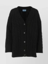 PRADA V NECK CABLE KNIT CARDIGAN IN LUXURIOUS WOOL BLEND
