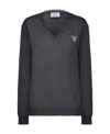 Prada V-neck Cashmere Jumper In Slate Grey