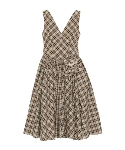Prada V-neck Checked Mini Dress In Multi
