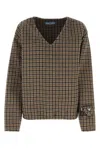 Prada V-neck Checked Pullover In Tabacco