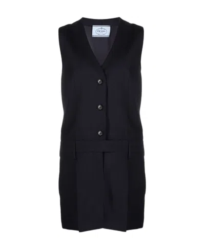 Prada V-neck Dress In Blue