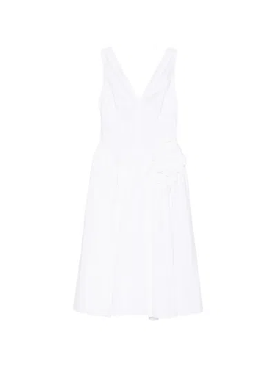 Prada V-neck Floral Midi Dress In White