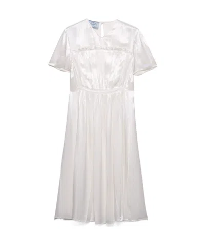 Prada Besticktes Midikleid Aus Satin In Weiss