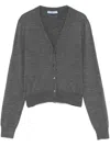 Prada V-neck Lightweight Knit Wool Cardigan In Gray