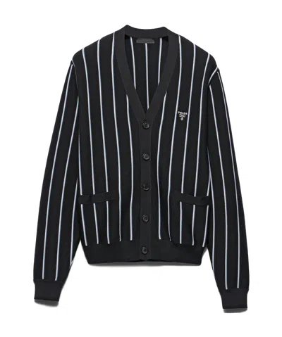 Prada V-neck Long-sleeved Cardigan In Black