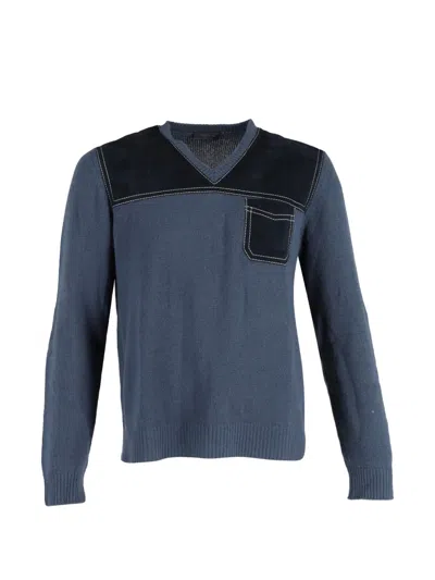 Pre-owned Prada V-neck Panelled Sweater In Blue