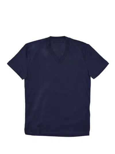 Prada V-neck Short-sleeve T-shirt In Blue