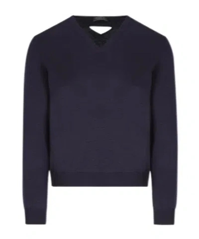 Prada V-neck Sweater In Blue