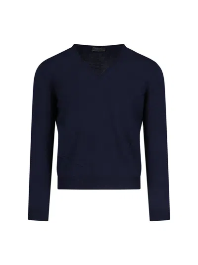 Prada V-neck Sweater In Blue