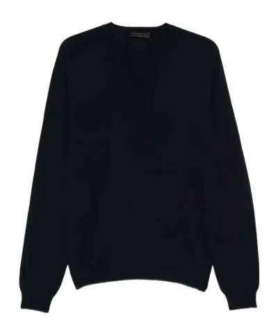 Prada V-neck Sweater In Blue