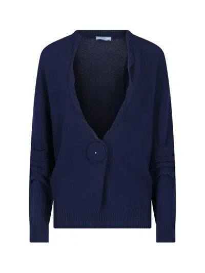 Prada V-neck Sweater In Blue