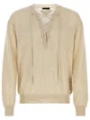 Prada Lace-up Neckline Cashmere Blend Sweater In Nude