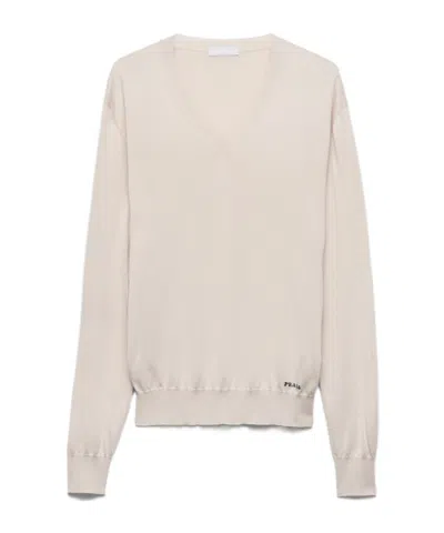 Prada V-neck Sweater In Nude