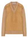 Prada Wool And Cashmere Sweater With Suede Inserts In Brown