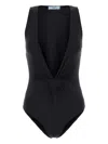 Prada Deep V-neck Swimsuit In Black