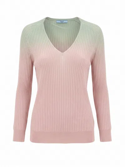 Prada V Neck Tye Dye Sweater In Green