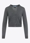 Prada V-neck Knitwear With Classic Silhouette And Refined Details In Gray