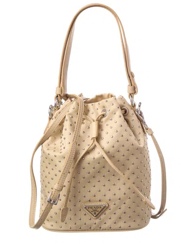 Prada Vela & Leather Bucket Bag In Sand