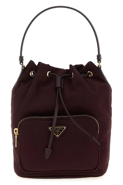 Prada Vela Bucket Bag In Burgundy