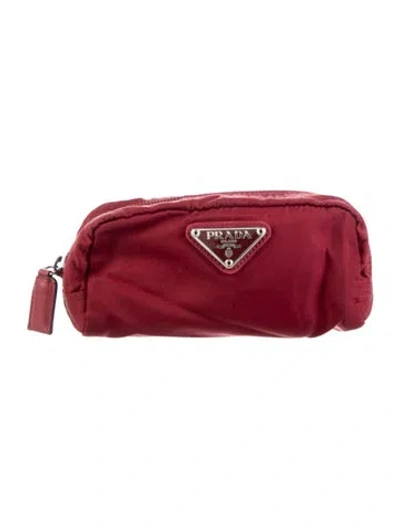 Pre-owned Prada Vela Cosmetic Pouch In Red