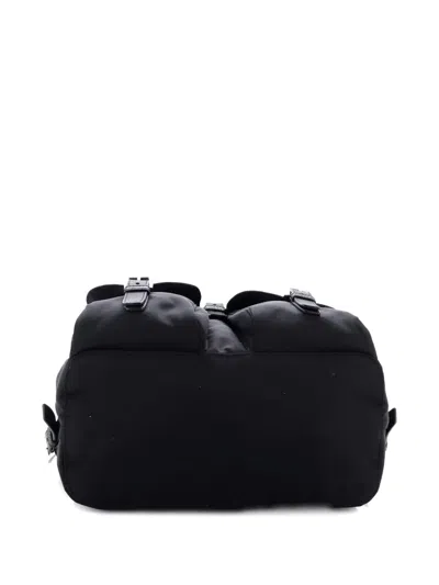 Pre-owned Prada Vela Double Front Pocket Tessuto With Saffiano Leather Small Backpack In Black