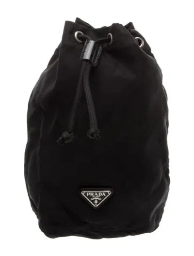 Pre-owned Prada Vela Drawstring Pouch In Black