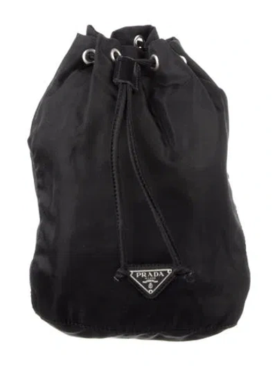 Pre-owned Prada Vela Drawstring Pouch In Black