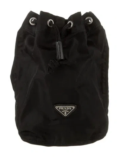 Pre-owned Prada Vela Drawstring Pouch In Black