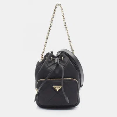 Pre-owned Prada Vela Handbag Nylon Saffiano Leather Black