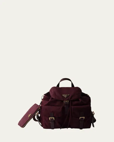 Prada Vela Medium Recycled Nylon Backpack In Bord