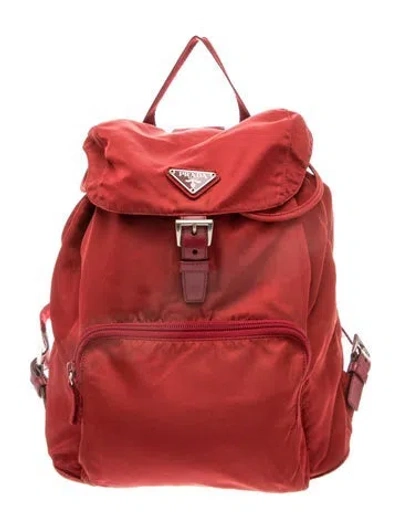 Pre-owned Prada Vela Nylon Backpack In Red