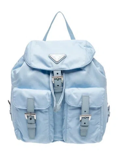 Pre-owned Prada Vela Nylon Backpack Small In Blue