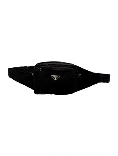 Pre-owned Prada Vela Nylon Belt Bag In Black