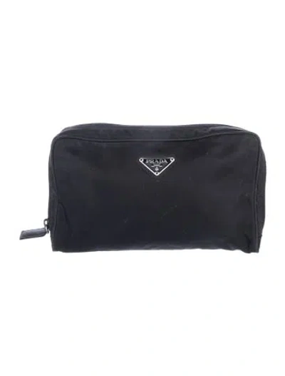 Pre-owned Prada Vela Nylon Cosmetic Pouch In Black