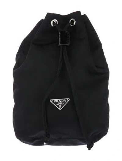 Pre-owned Prada Vela Nylon Drawstring Pouch In Black