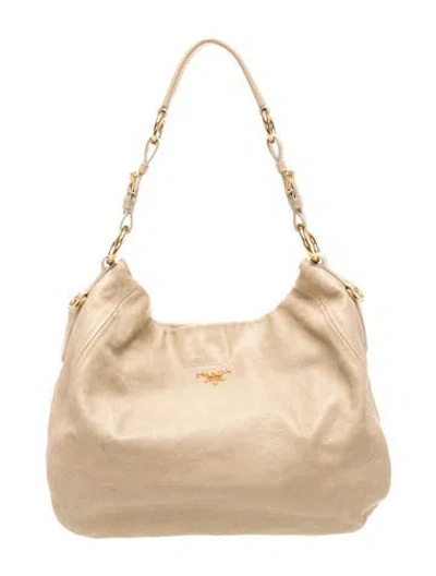 Pre-owned Prada Vela Nylon Hobo Bag Large In Neutral
