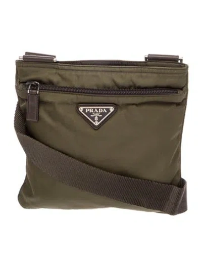 Pre-owned Prada Vela Nylon Messenger Bag In Green