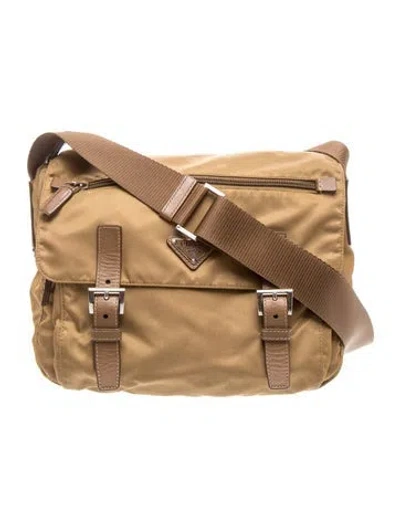 Pre-owned Prada Vela Nylon Messenger In Neutral
