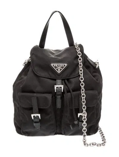 Pre-owned Prada Vela Nylon Nylon Backpack Mini In Black